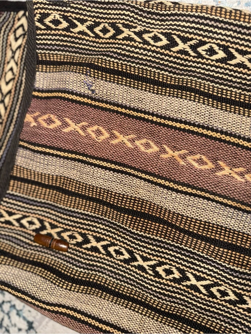 Woven Boho Fringe Shoulder Bag in Brown & Cream
